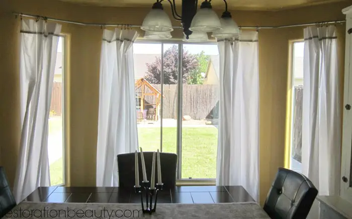 DIY Bay Window Curtain Rod (Incl. New No Sew Curtains)